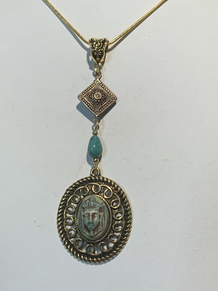 *NEW LISTING*EGYPTIAN REVIVAL CZECH NEIGER GLASS PHARAOH NECKLACE TURQ/GOLD-NEW