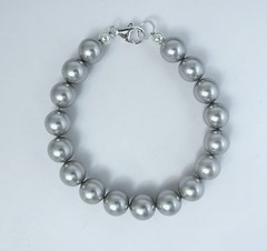 Grey Pearl Bracelet with Crystal elements. 6,7,8,9 inch, (6mm to12mm)