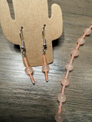 18” Handmade Beaded Statement Necklace Earrings Peach Round Orange Seed Beads
