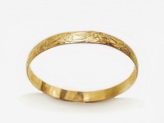 Vintage Hawaiian Floral Scroll 7mm Rigid Bangles Authentic Gold Filled 1/20 14K