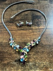 Multiple Gemstone Sterling Silver 925 Necklace (Italy) and matching earrings