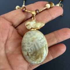 OOAK Artisan Statement Necklace Earrings Set Dragon Vein Baroque Pearl Tiger Eye