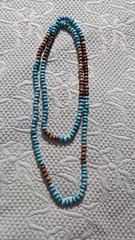 Mexican Wooden Bead Necklace Handmade 23.5″ Endless Turquoise/Brown Colors