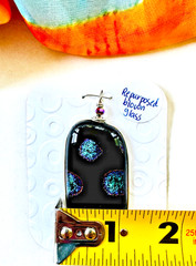 Handcrafted Pendant Dichronic Multicolor Foil Black Glass Silver Wire Bail NWT