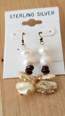 Genuine PEARL& STONE Earrings, 1.75″ long, 925 Sterling SILVER, Hand Made in USA