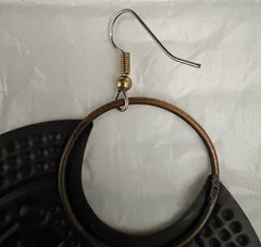 Large Circle Earring ONE SIDE ONLY Brown Plate Embossed Drop Bohemain Ethnic