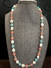 Handcrafted Peach, Aqua & Pearl Bead Necklace – Women Jewelry