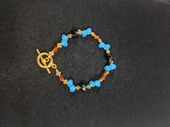 Artisan Gold Tone Blue Black Glass Bead Bracelet 8.5″ J14696