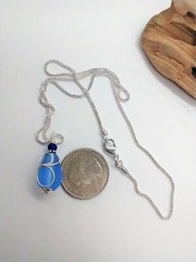 Cobalt Blue «Loop» Sea Glass Pendant Silver Snake Chain Necklace 18 Inch