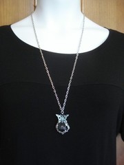 Aqua Filigree 5/8×1″ Metal Butterfly Faceted Acrylic Crystal 30″ Silver Necklace