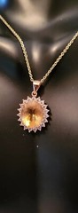Ladies Faceted Oval Citrine Gemstone With CZ’s Accents Setting & Chain. 925 S. S