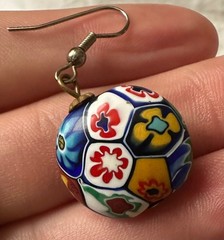 Glass Of Venice Italian Murano Glass Earrings Dangle Round Multicolor Millefiori