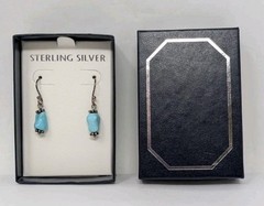 New Sterling Silver & Blue Nugget Dangle Earrings Hook Pierced 1.25 in long