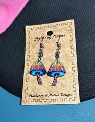 Spirit of Nature Mushroom Dangle Earrings Trippy Psychedelic Colorful New Card