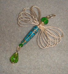 #874 Dragonfly Pendant with Earrings Silver/Blue/Green