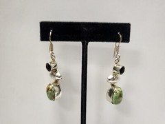 STERLING SILVER TURQUOISE & AMETHYST DANGLE EARRINGS 1 1/2″X5/8″