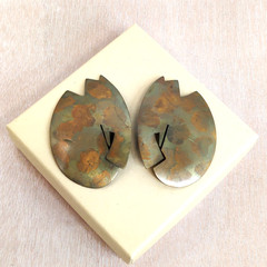 Hilary Packard Clip-On Earrings Large Abstract Statement Patinated Brass Signed