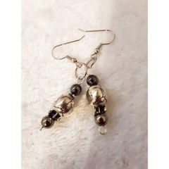 Silver Skull Earrings, Silver skulls and hematite dangle earrings