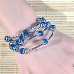 Hancrafted Crystal Wrap Bracelet With Blue Faceted Beads
