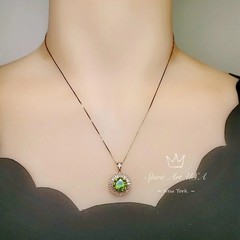 Rose Gold Peridot Necklace Sterling Silver Round Sunshine Large 4 CT Lab Green