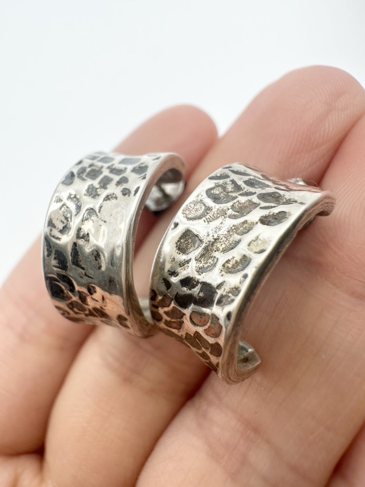 Artisan Hammered 950 Silver Hoop Earrings