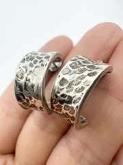Artisan Hammered 950 Silver Hoop Earrings