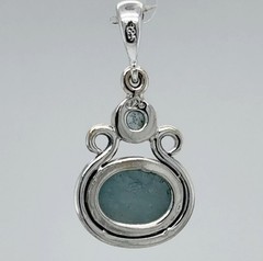 925 Sterling Silver Blue Green Oval Aquamarine Drop Pear Pendant / Necklace