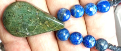 Serpentine Stone hand braided adjustable Necklace with Lapis Lazuli beads.
