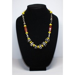 handcrafted Nigerian Trade Bead Necklace 24″ yellow black custom copper clasp