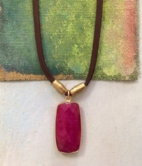 $490 Ruby Sundance Charm Necklace leather suede cord handmade artisan jewelry