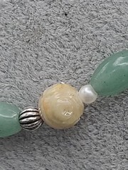 Gemstone Bead Earrings & 21″ Necklace Aventurine, Carved Quartz & Faux Pearls