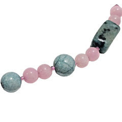 Hand-made Green & Pink Stone Beaded Necklace W/ Enamel Flower W/Rhinestones 1ofK