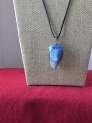 Blue Agate Stone Wire Wrapped Pendant Necklace Adjustable Black Cord