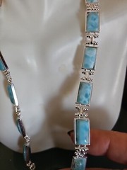 Silver Plated Genuine Larimar Tennis Necklace 16″ NWOT