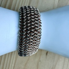 VTG Dragonscale Chainmail Cuff Bracelet Size 6.25 Copper Silver Tone Boho Toggle