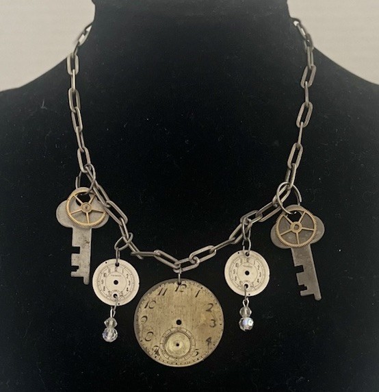 Unique Handmade Steampunk Necklace Dangling Watch Parts and Keys SALE!