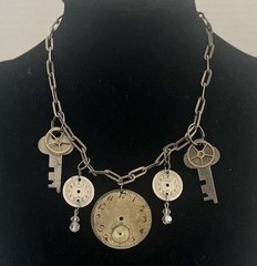 Unique Handmade Steampunk Necklace Dangling Watch Parts and Keys SALE!