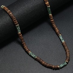 Mens Brown Coconut Shell Wood Bead Necklace Natural Stone Boho Surfer Jewelry