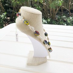 NWT Genuine Czech Lampwork Glass & Pearls Beaded Necklace Faces