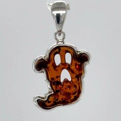 Cognac / Brown BALTIC AMBER Banshee Halloween Pendant 925 STERLING SILVER #9032e