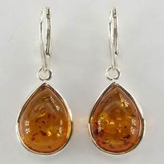 Cognac / Brown BALTIC AMBER Pear Teardrop Earrings 925 STERLING SILVER #1655e