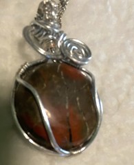 Hand Wire Wrapped Brown Jasper Necklace. Stone found, cut, polished by artist.
