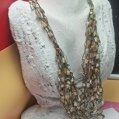 2 Handcrafted beaded statement necklace glass blue green brown thread women