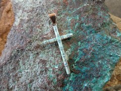 Copper Cross White Lab Created Opal Unisex Pendant Nice Sparkel Gift Bag BD20