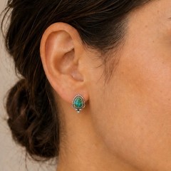 Sonoran Gold Turquoise Sterling Silver Stud Earrings Southwestern Native Style