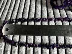 Lot of 2 Natural Amethyst Stone Chip Long Necklace & Wire Wrap Bracelet In Box!