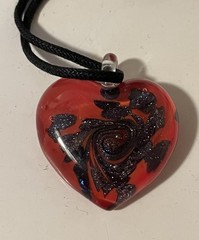 Murano Glass Heart Pendant Necklace Red Maroon Handmade Italy Venetian Art Glass
