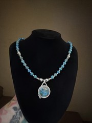 Copper Turquoise Beaded Necklace 18-20in. 925 Sterling Silver Pendant Handmade