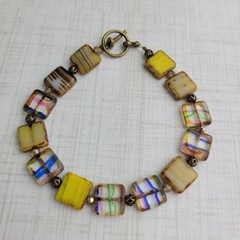 Square Flat Glass Multicolor Bead Bracelet 7″