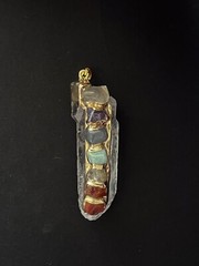Chakra Pendant Crystal Quartz Pendant with 7 gemstones, Gold capped, 1.75″-2”